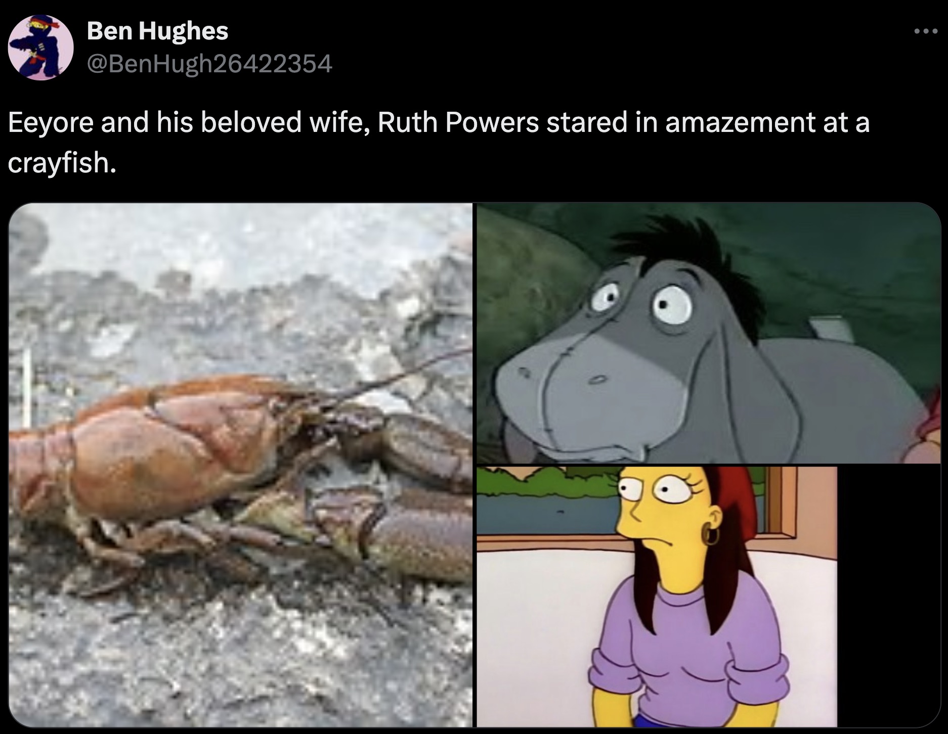 Ben Hughes Eeyore and his beloved wife, Ruth Powers stared in amazement at a crayfish. ...